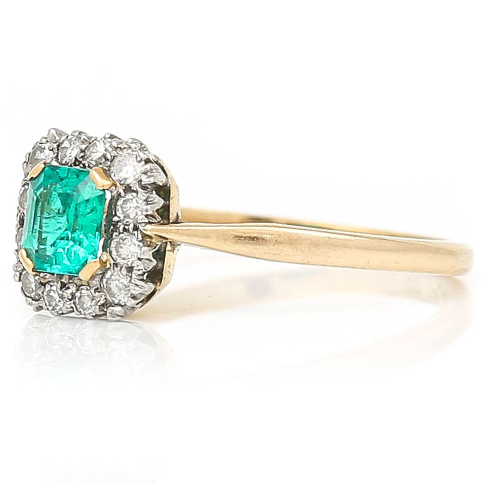 Thumbnail: Mid Century 18ct Gold Square Cut Emerald and Diamond Cluster Ring