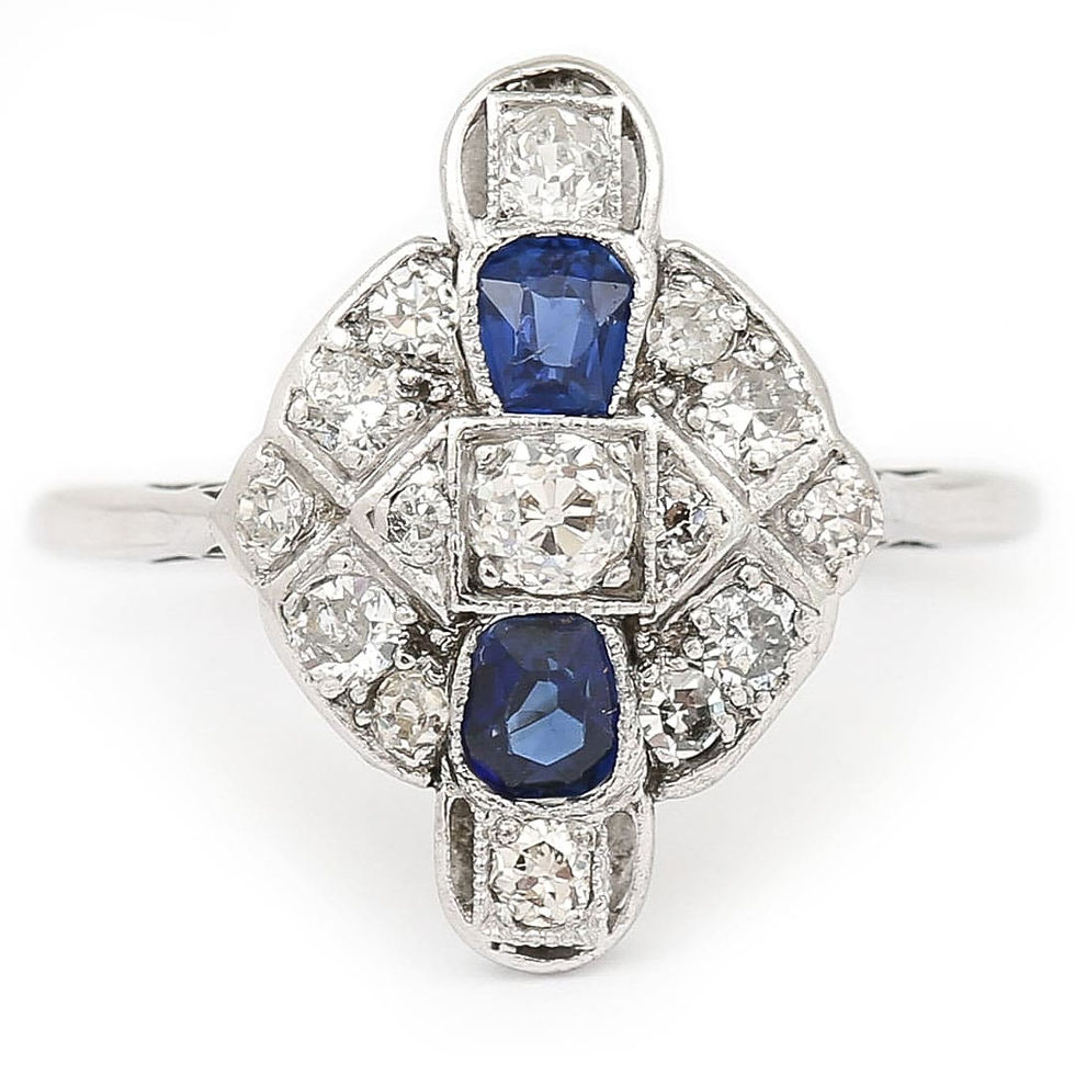 Thumbnail: Art Deco Platinum and 18ct Gold Sapphire and Diamond Plaque Ring, Circa 1925