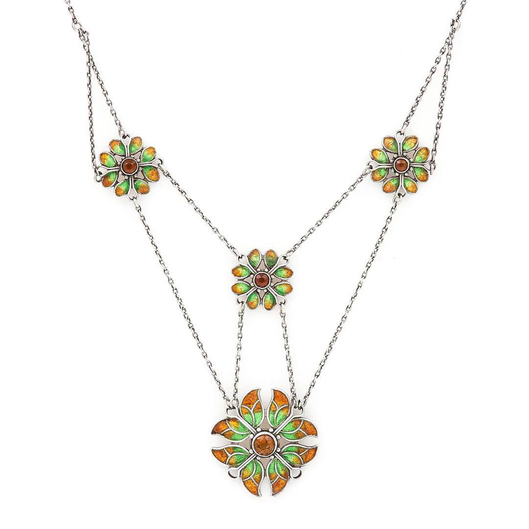Liberty Arts and Crafts Silver Citrine and Enamel Necklace Circa 1910