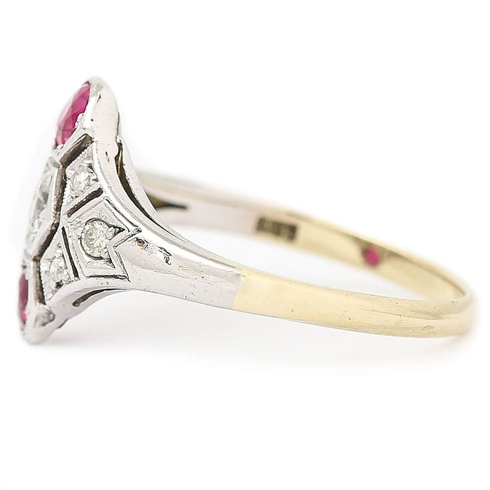 Thumbnail: Art Deco Rudy and Diamond Three Stone Ring