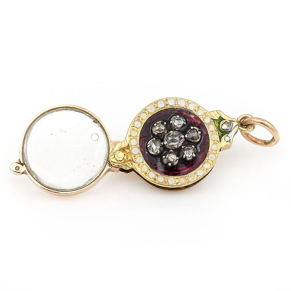 Thumbnail: Georgian Rose Cut Diamond and Enamel Monocle Fob Pendant