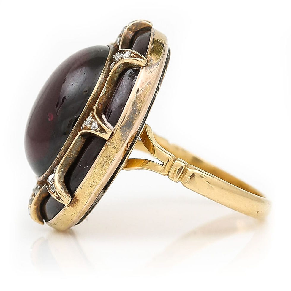 Thumbnail: Large Victorian 18ct Gold Cabochon Garnet and Diamond Ring, Circa 1860