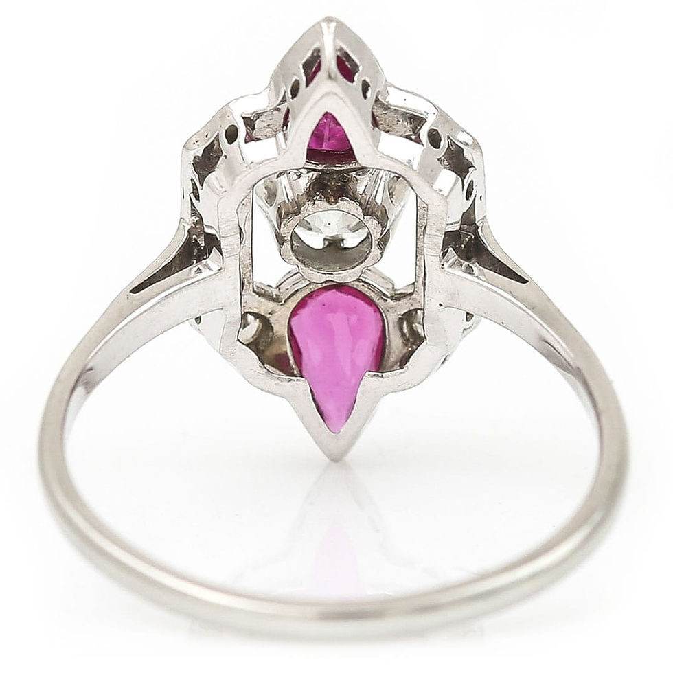 Thumbnail: Art Deco 18ct Gold and Platinum Pear Cut Ruby & Old Cut Diamond Ring