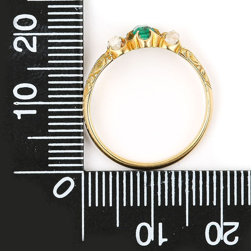 Thumbnail: Victorian 18ct Yellow Gold Emerald and Diamond Three Stone Ring, Circa 1900