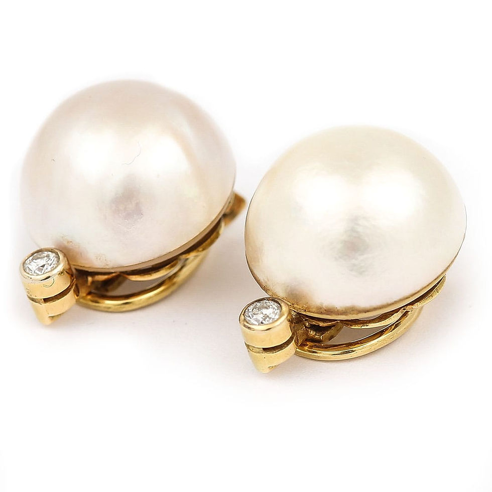 Thumbnail: Large 18ct Gold White Mabe Pearl Earrings Clips in Original Bentley & Co. Box