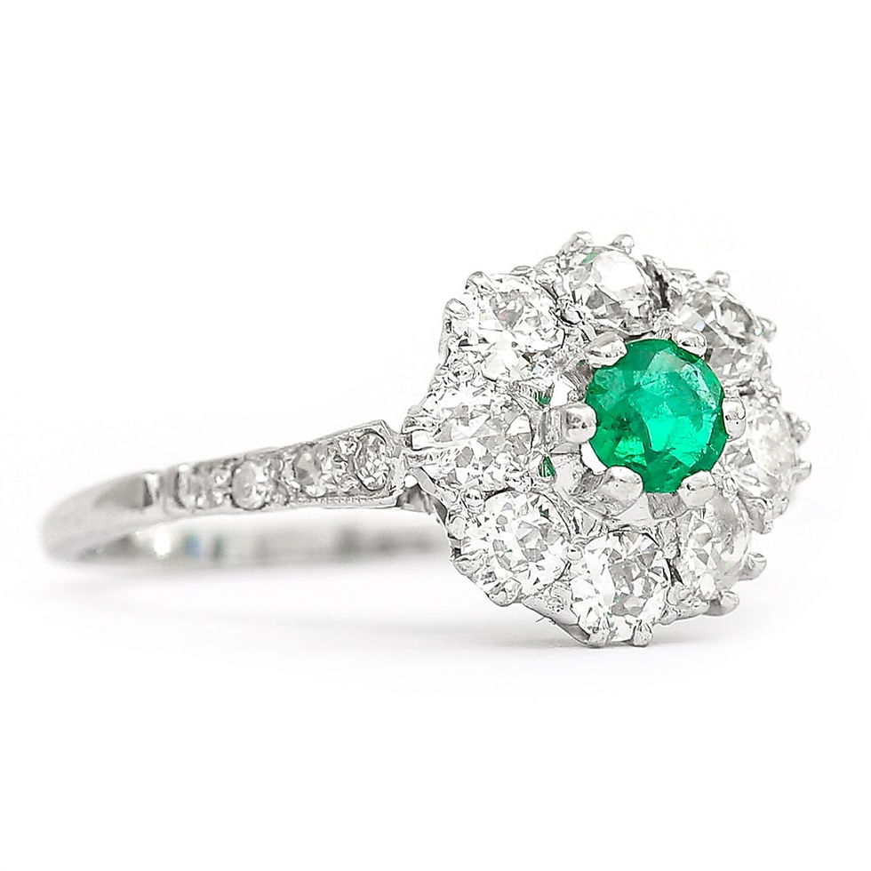 Thumbnail: Emerald and Diamond Platinum Vintage Cluster Cocktail Ring Circa 1950