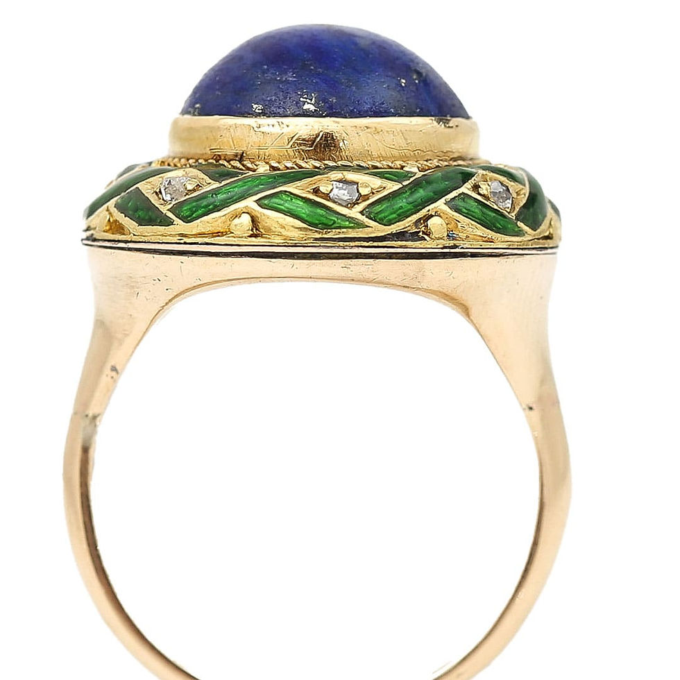 Thumbnail: Edwardian Lapis Lazuli, Rose Cut Diamond and Green Enamel Dome Ring, Circa 1910
