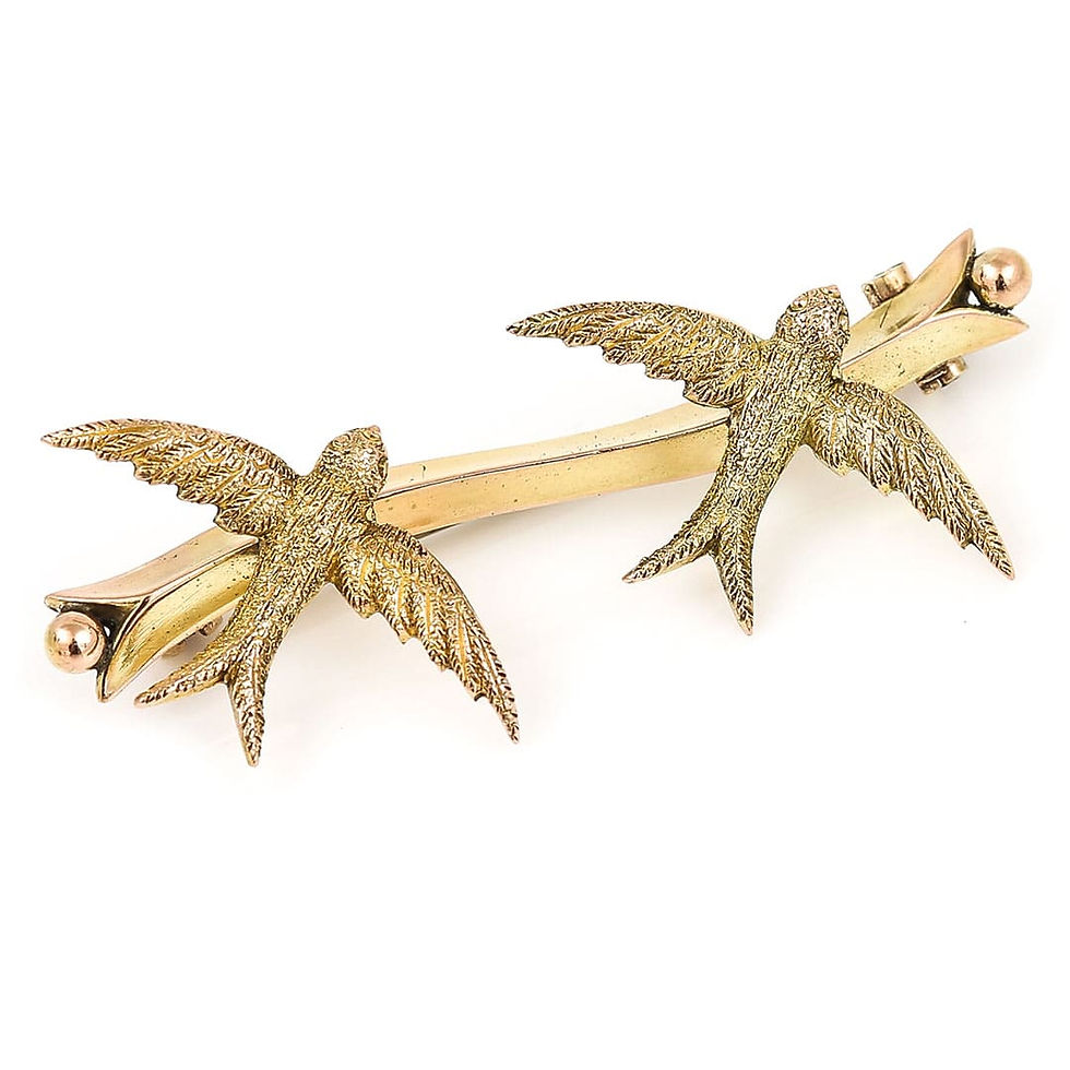 Thumbnail: Edwardian 9ct Gold Double Swallow Bird Brooch, Circa 1904