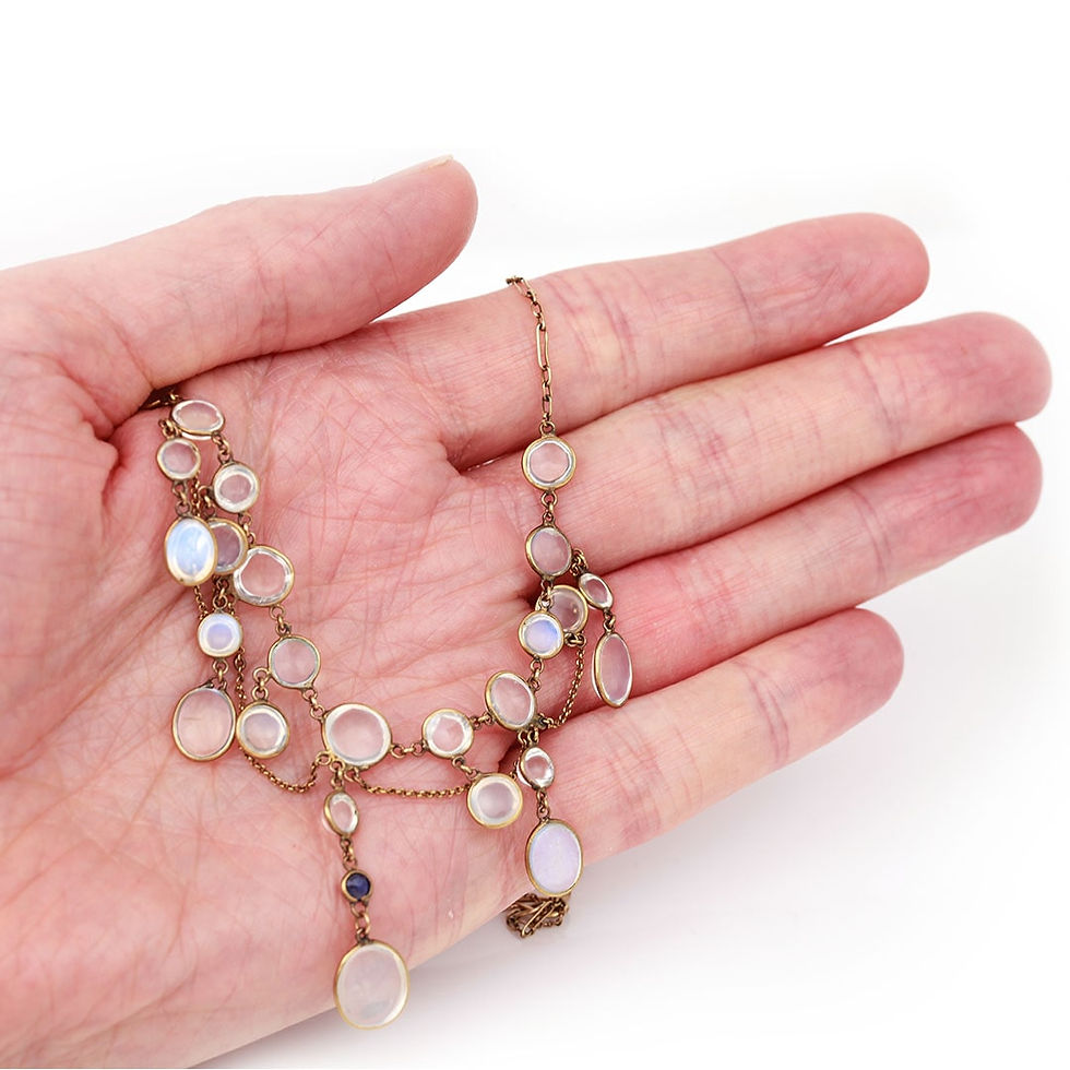 Thumbnail: Edwardian Moonstone and Sapphire 9ct Gold Festoon Necklace Circa 1905