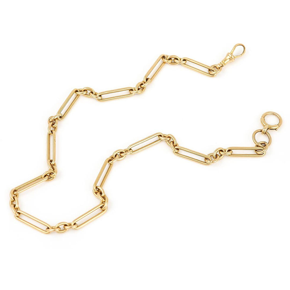 Thumbnail: Edwardian 18ct Yellow Gold Trombone Link Albert Watch Chain, 52g, circa 1903