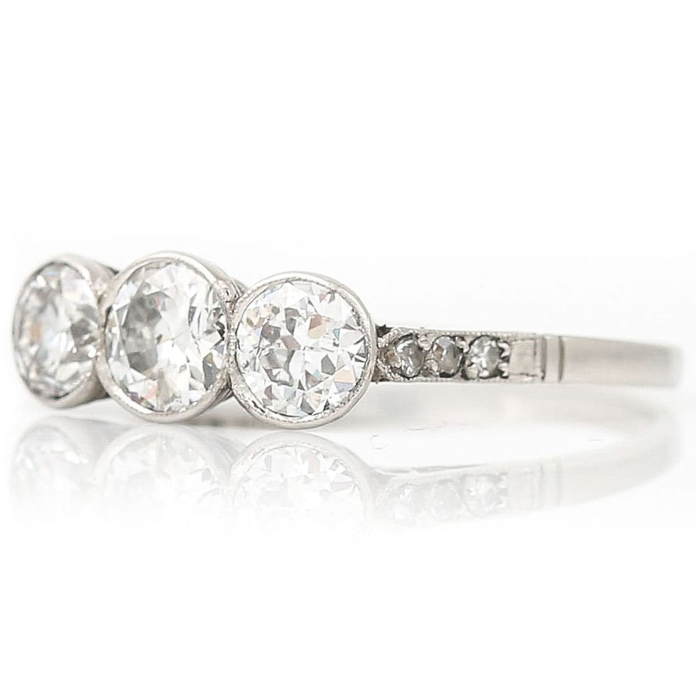 Thumbnail: Art Deco 18ct White Gold Three Stone Early Brilliant Cut Diamond Ring