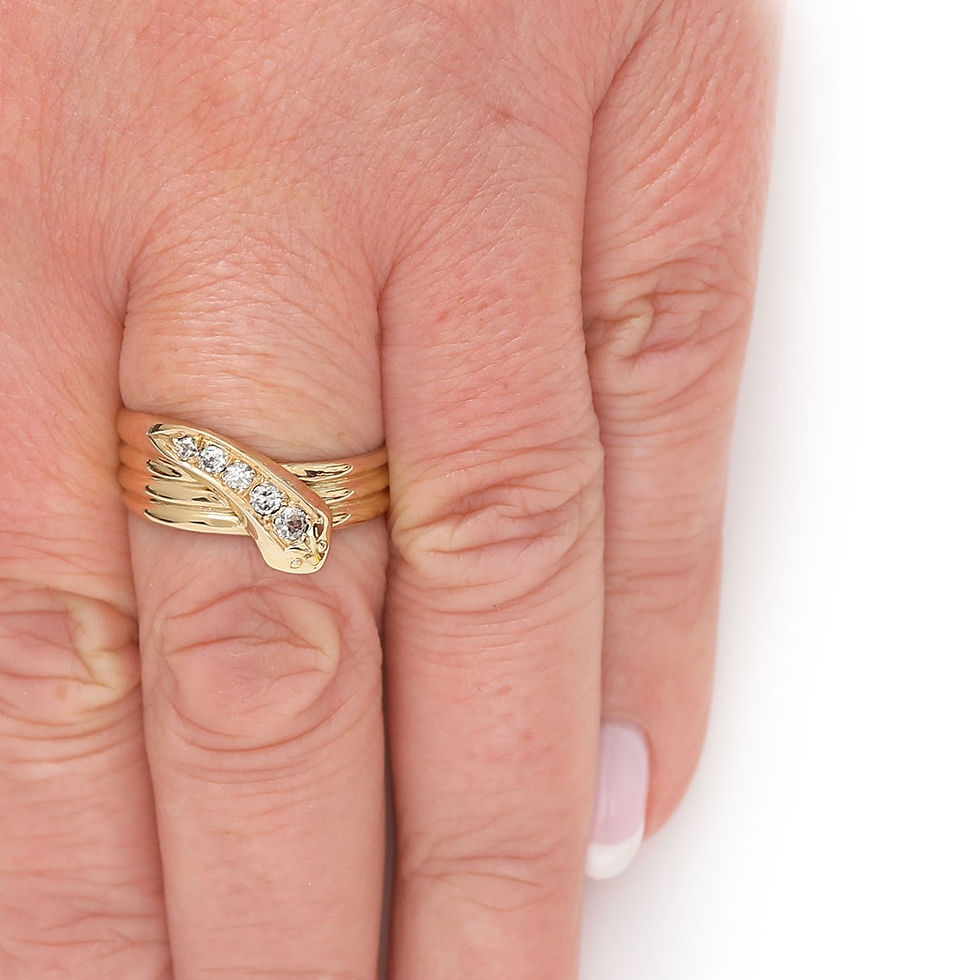 Thumbnail: Edwardian 18ct Yellow Gold Diamond Snake Ring, Circa 1915