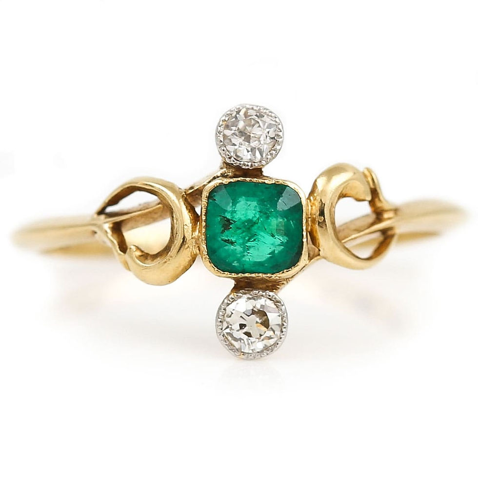 Thumbnail: Art Nouveau 18ct Yellow Gold Emerald and Diamond Ring Circa 1905