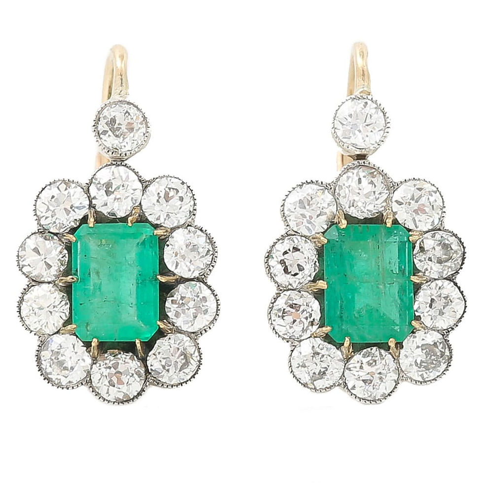 Thumbnail: French Art Deco 18ct gold Emerald and Diamond Cluster Earrings dating from 1920