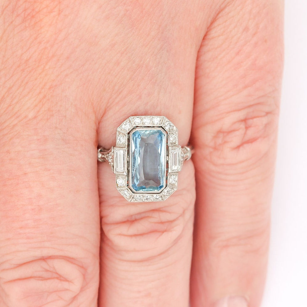 Thumbnail: Art Deco 3.40 Carat Aquamarine and Diamond Platinum Dress Cocktail Ring, 1920s