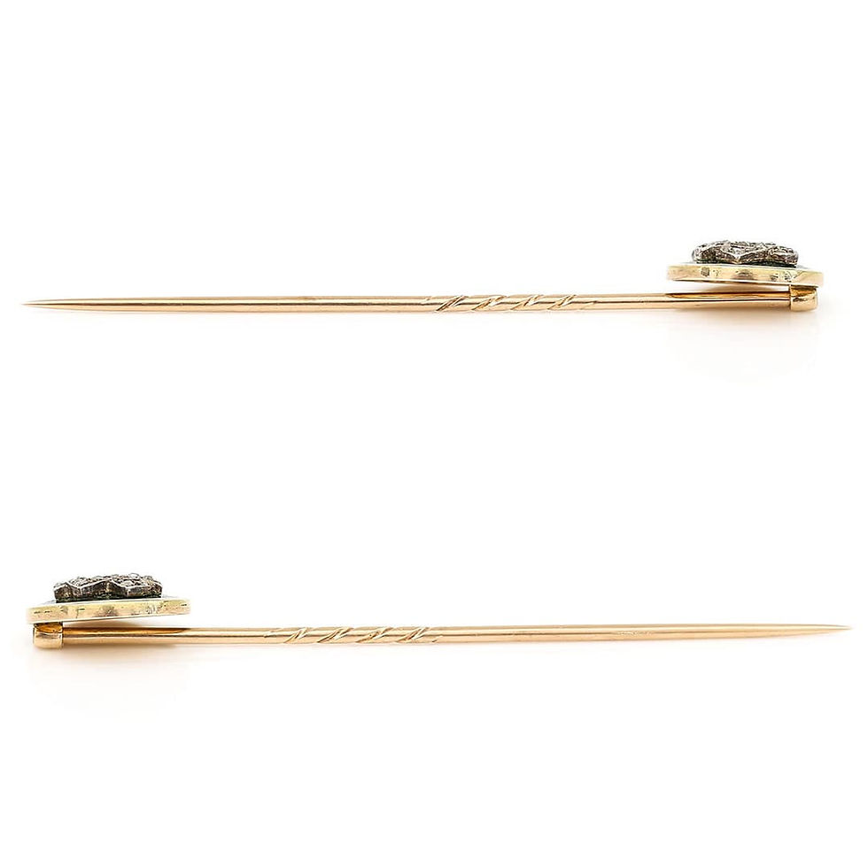 Thumbnail: Victorian 18ct Gold Rose Cut Diamond Green and White Enamel Stick Pin