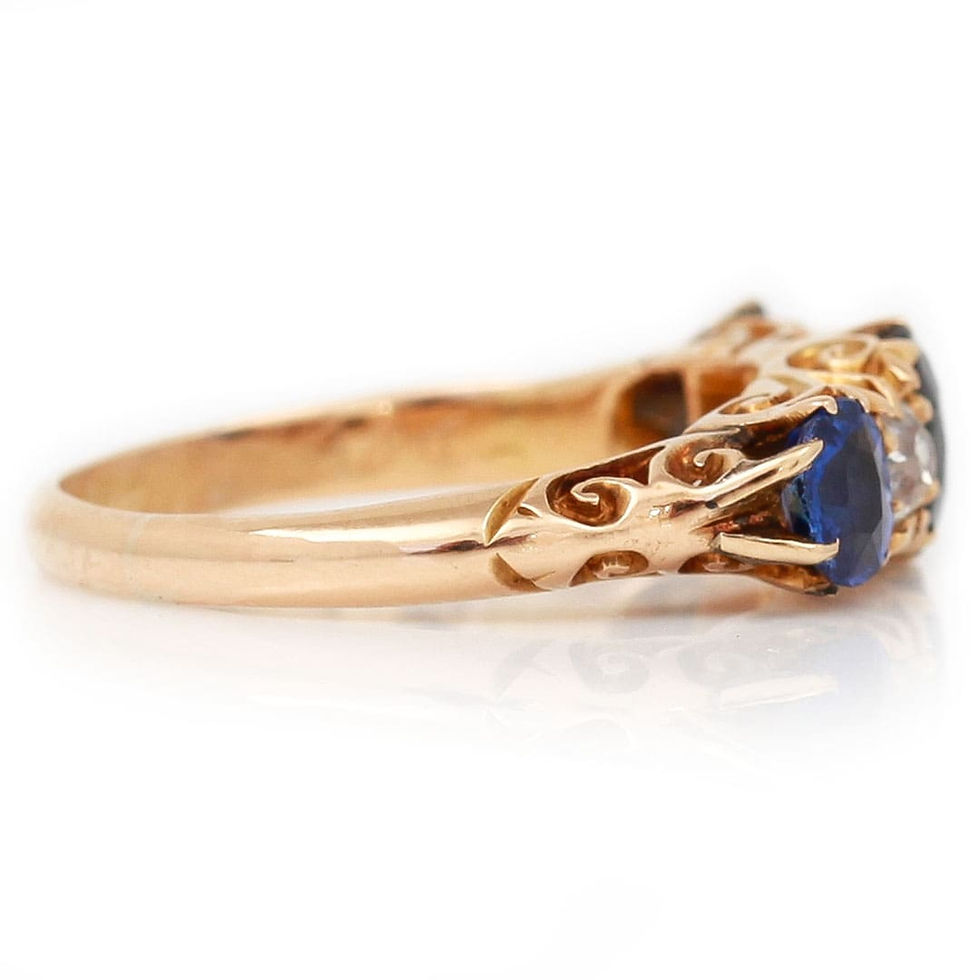 Thumbnail: Edwardian 18ct Gold Sapphire and Diamond Five Stone Ring, Circa 1909