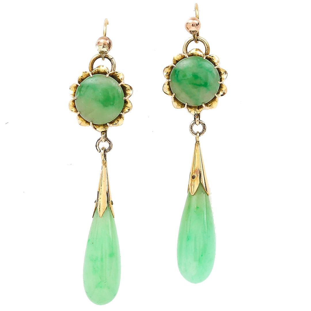 Art Deco 14ct Gold Jade Drop Earrings