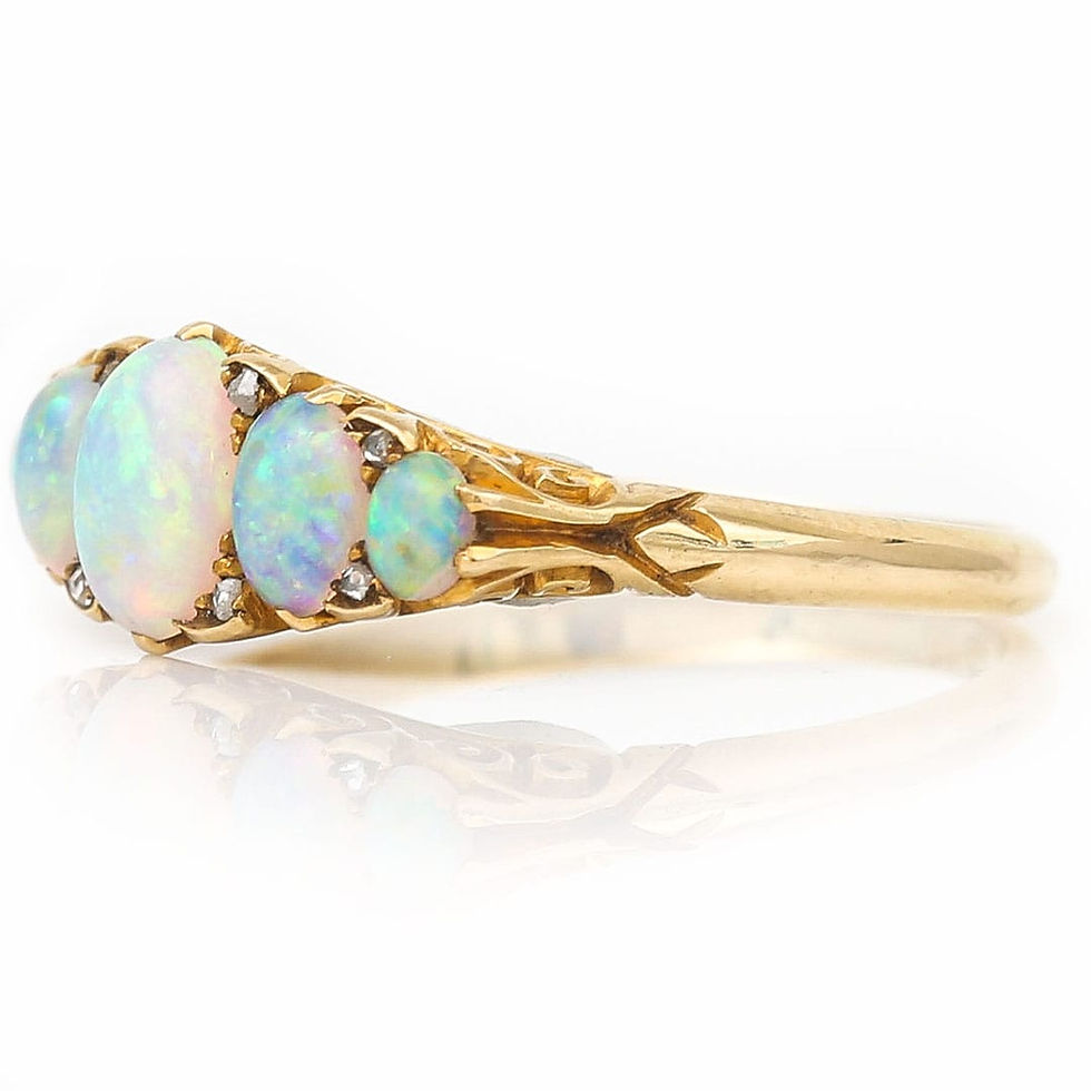 Thumbnail: Edwardian 18ct Gold Five Stone Precious Opal and Diamond Ring, Circa 1910