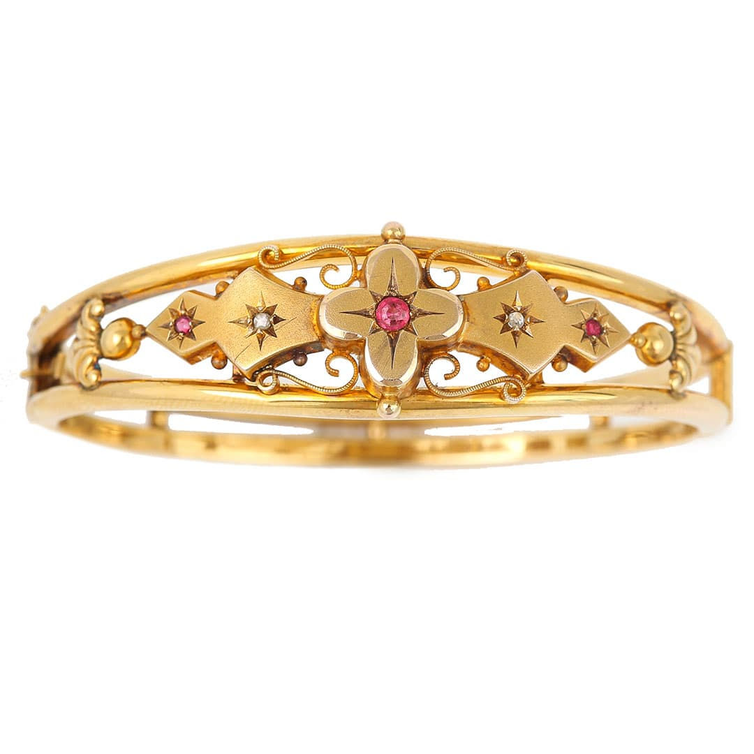Victorian Gold, Ruby and Diamond Bangle Circa 1890