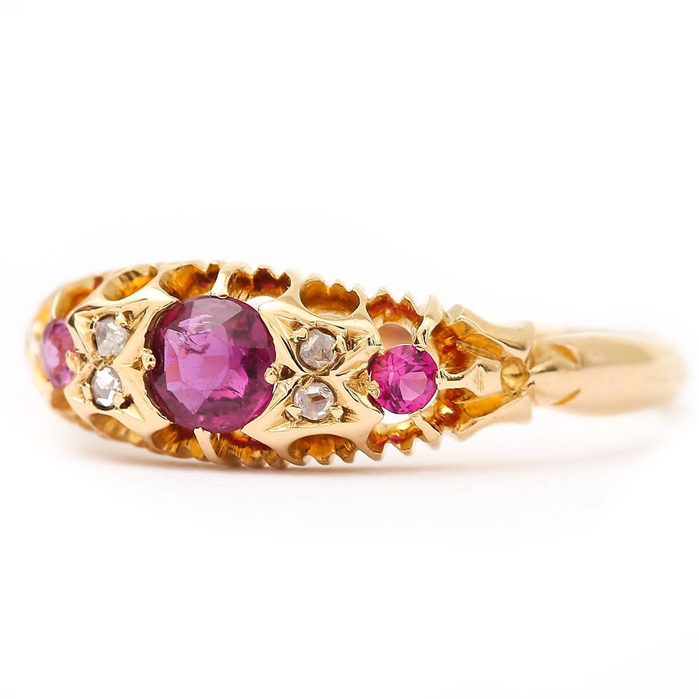 Thumbnail: Late Victorian 18 Karat Gold Ruby and Diamond Gypsy Ring, Circa 1897, Birmingham