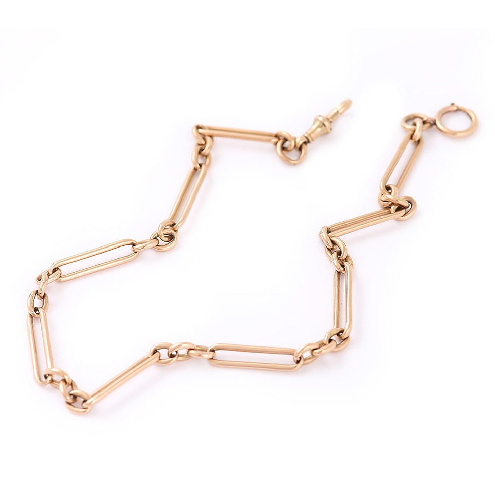Thumbnail: Antique Edwardian 9k 9ct Gold Trombone Link Albert Watch Chain, circa 1901