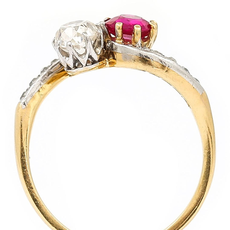 Thumbnail: Early 20th Century 18ct Gold Ruby and Diamond Toi et Moi Ring