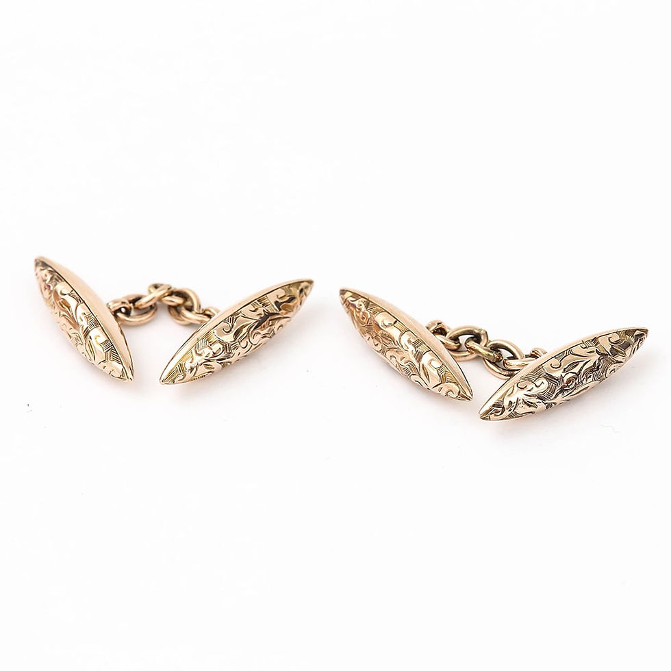 Thumbnail: Antique Edwardian English 9 Karat Rose Gold Torpedo Cufflinks, circa 1908 in Box