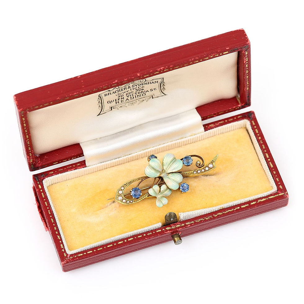 Thumbnail: Art Nouveau Sapphire Enamel and Pearl Flower Brooch