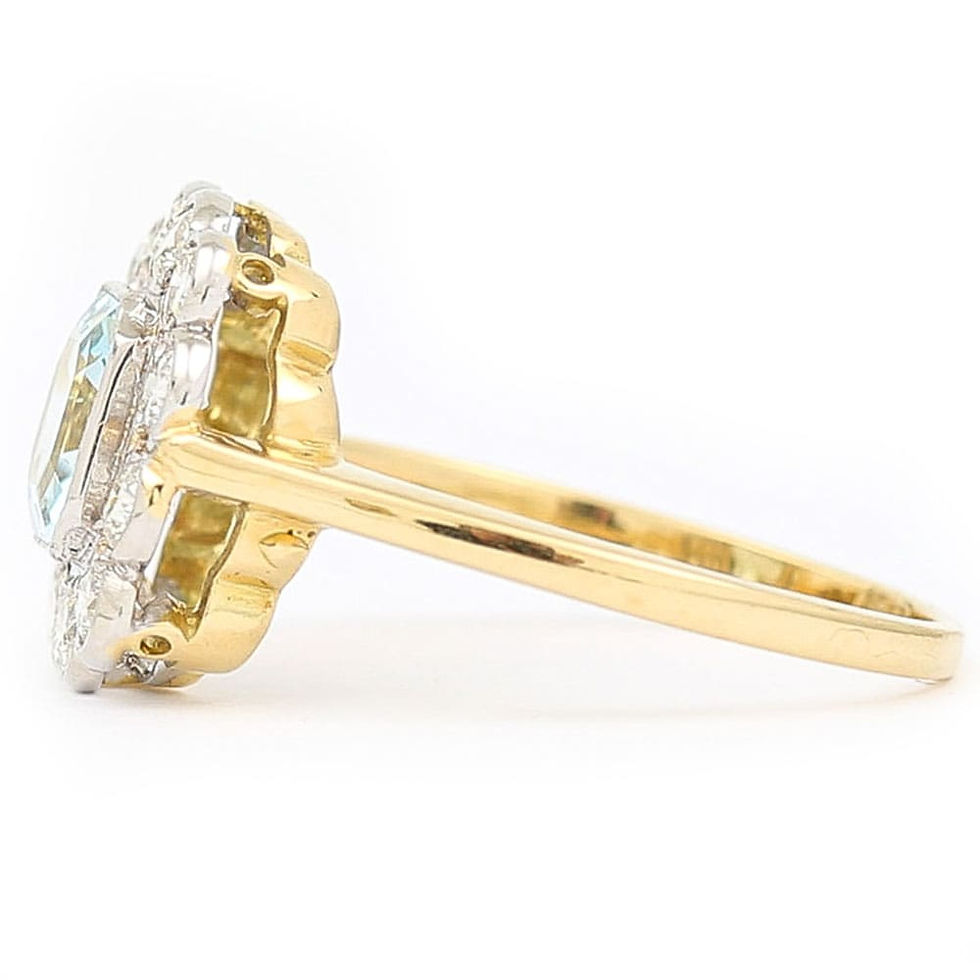 Thumbnail: Aquamarine and Diamond 18 Karat Yellow Gold Art Deco Style Ring with Gem Cert