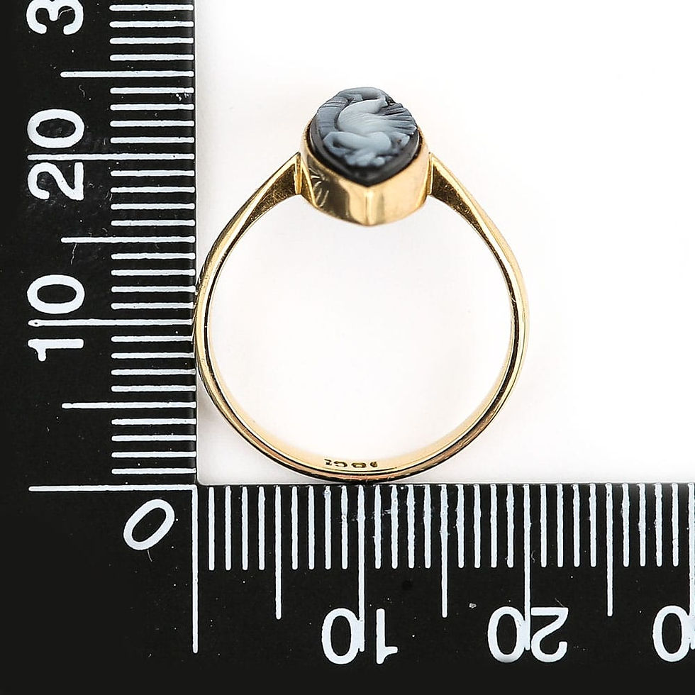Thumbnail: Early 20th Century 18 Karat Yellow Gold Marquise Shape Blue Agate Cameo Ring