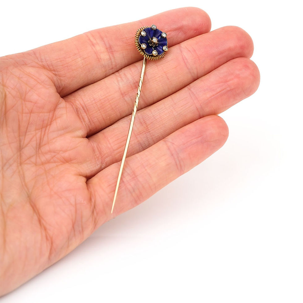 Thumbnail: Victorian 15ct Gold Blue Enamel and Rose Cut Diamond Stick Pin