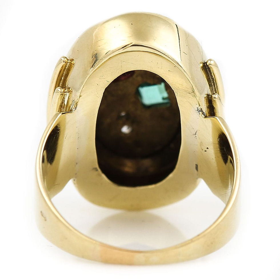 Thumbnail: Large Vintage 14ct Yellow Gold Green and Pink Tourmaline and Diamond Dome Ring