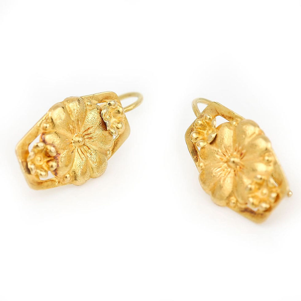 Thumbnail: Victorian Style 18ct Yellow Gold Floral Pansy Plaque Earrings