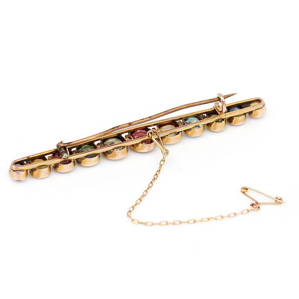 Thumbnail: Large Edwardian Multi Gem Harlequin Bar Brooch, Circa 1905