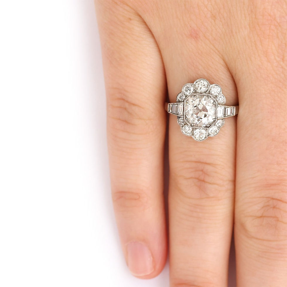 Thumbnail: 2.55ct Old Mine Cut Platinum Diamond Cluster Art Deco Engagement Ring c.1920