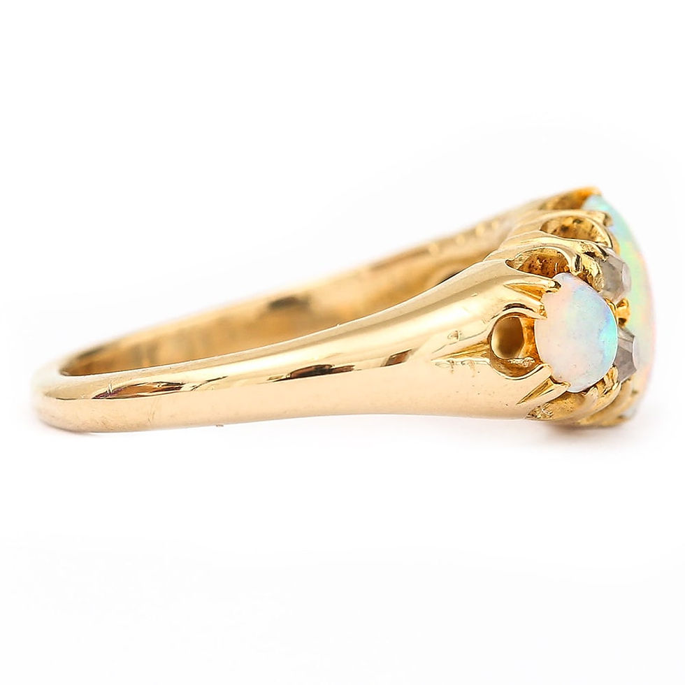 Thumbnail: Victorian 18 Karat Gold Opal and Diamond Seven Stone Gypsy Ring, circa 1890