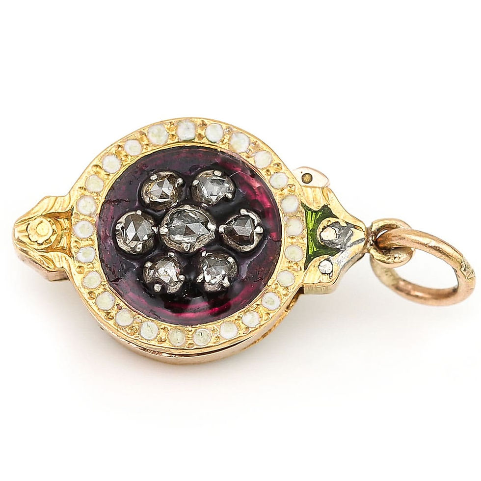 Thumbnail: Georgian Rose Cut Diamond and Enamel Monocle Fob Pendant