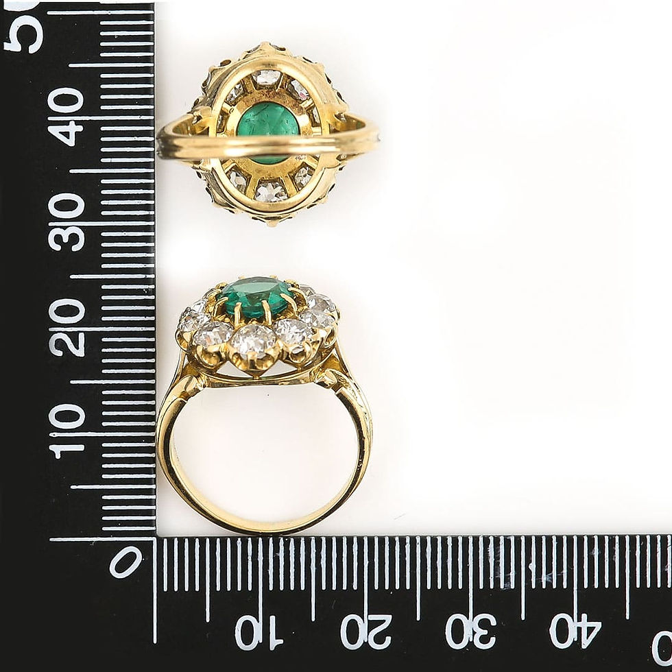 Thumbnail: Mid Century 18ct Gold Emerald and Old Cut Diamond Cluster Ring
