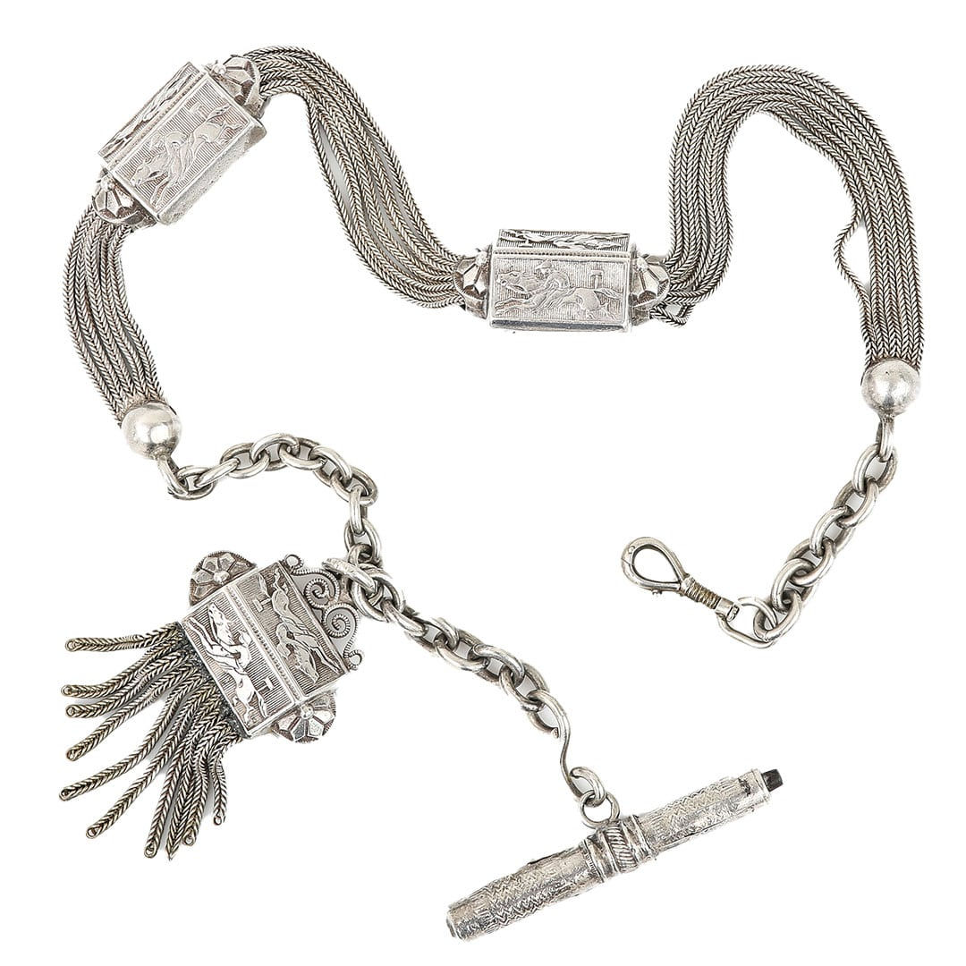 Victorian French Silver Racing Horse Long Albertina Chain