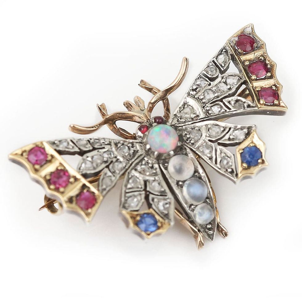 Thumbnail: Victorian Diamond Ruby Sapphire Opal Moonstone Butterfly Brooch
