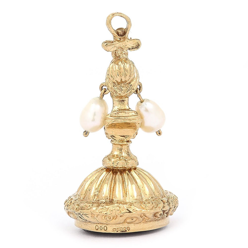 Thumbnail: Gold Ladies Head Amethyst, Pearl, Turquoise and Garnet Set Fob Seal