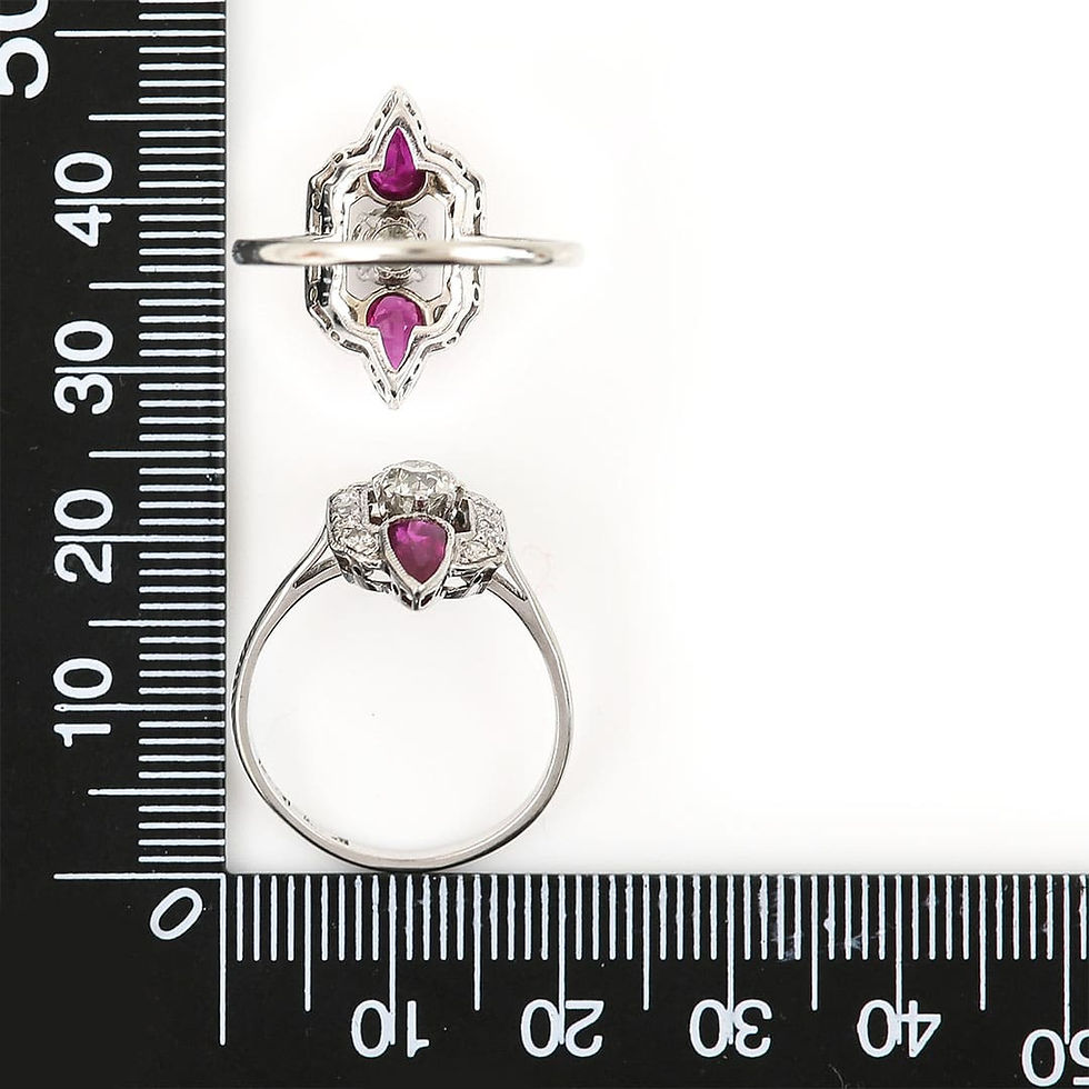 Thumbnail: Art Deco 18ct Gold and Platinum Pear Cut Ruby & Old Cut Diamond Ring