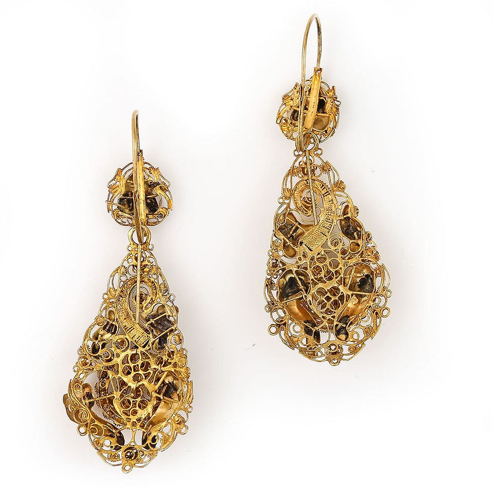 Thumbnail: Victorian Dutch 18ct Gold Etruscan Floral Drop Earrings