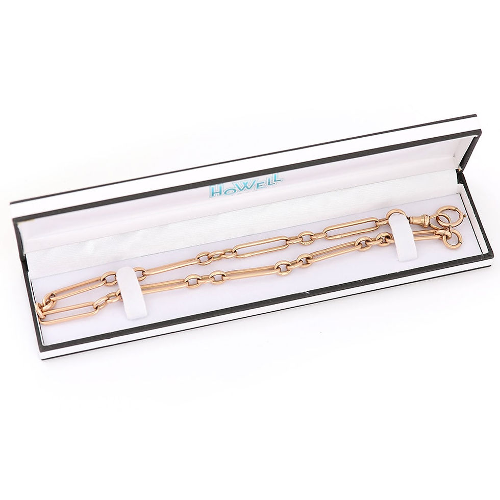 Thumbnail: Antique Edwardian 9k 9ct Gold Trombone Link Albert Watch Chain, circa 1901
