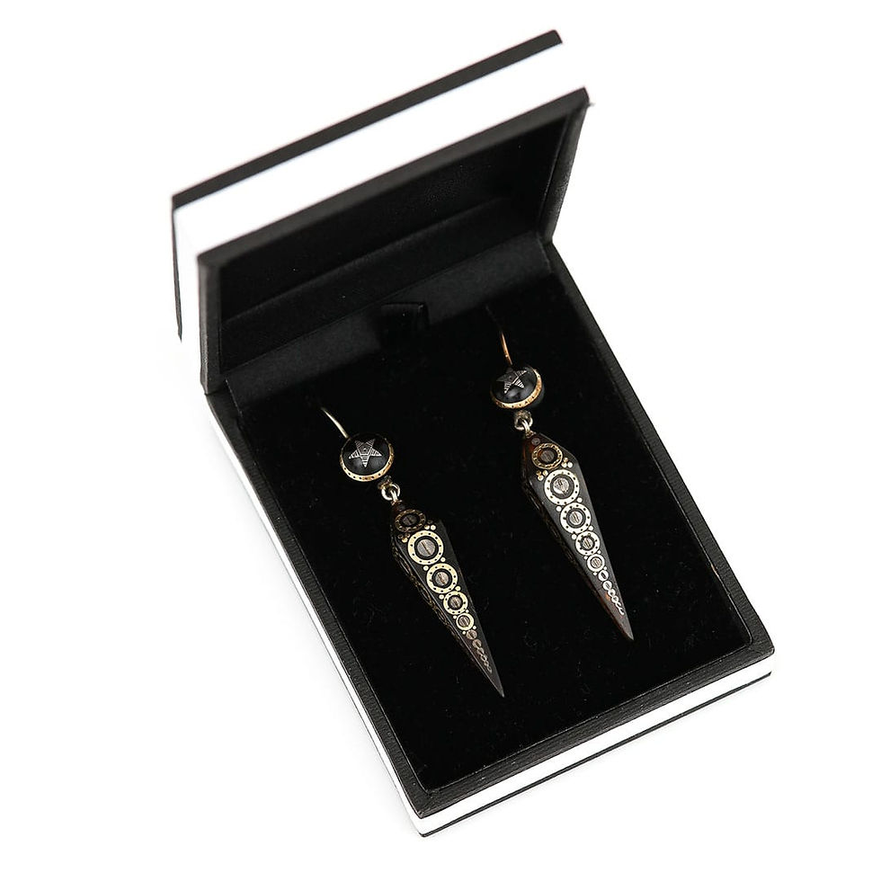 Thumbnail: Victorian Yellow Gold and Silver Pique Star and Obelisk Drop Earrings