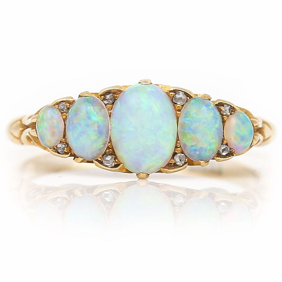 Thumbnail: Edwardian 18ct Gold Five Stone Precious Opal and Diamond Ring, Circa 1910
