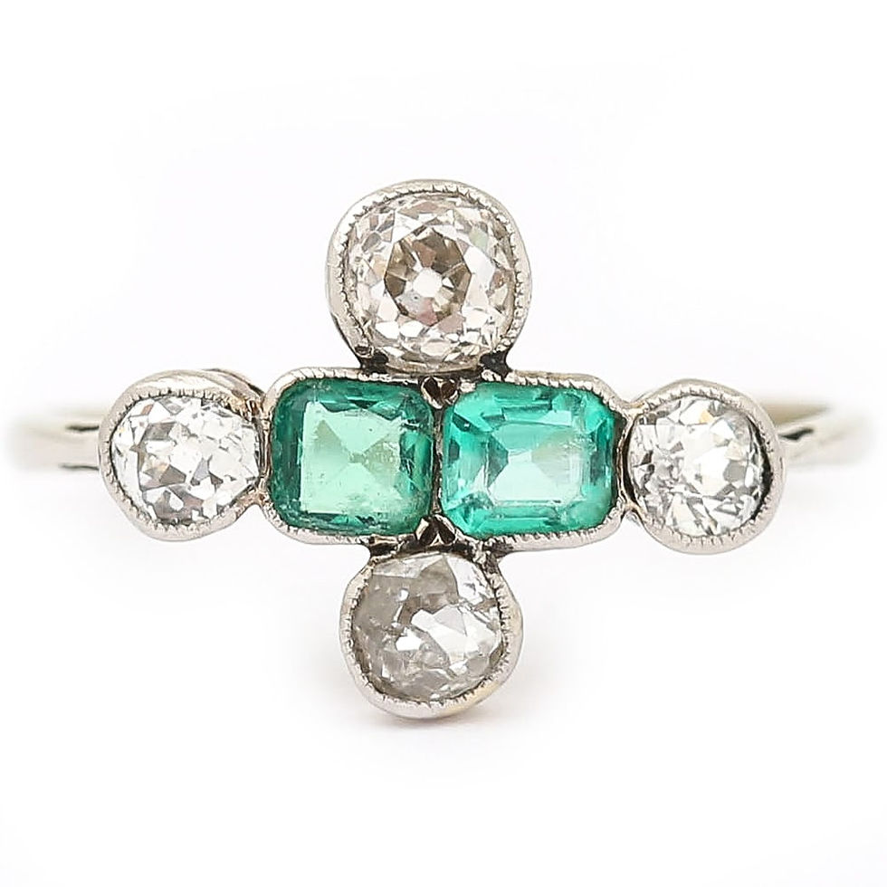 Thumbnail: Art Deco Platinum Diamond and Emerald 6-Stone Antique Engagement Ring circa 1920