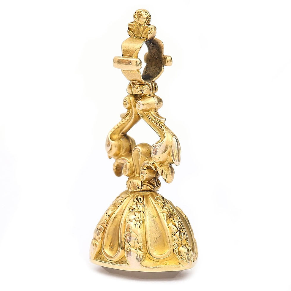 Thumbnail: Victorian 15 Karat Yellow Gold Scroll Seal Fob with Blank Chalcedony Base 1860