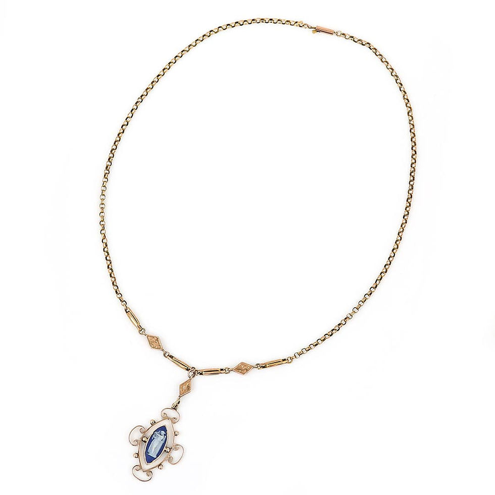 Thumbnail: Edwardian 9ct Gold Wedgwood Blue Jasperware Pendant